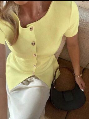 Lemon Yellow Button-Front Knit Top
